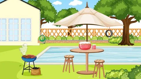 Scene of backyard with a fence 스톡 일러스트