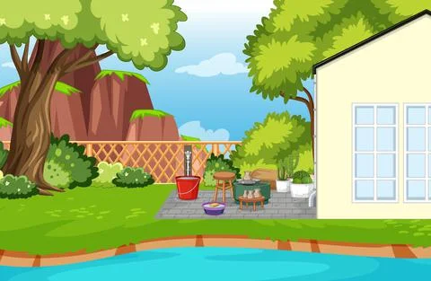 Scene of backyard with a fence Stock Illustration