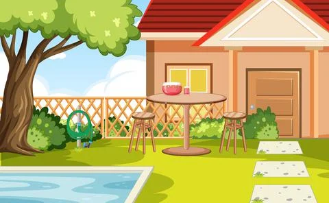 Scene of backyard with a fence 스톡 일러스트