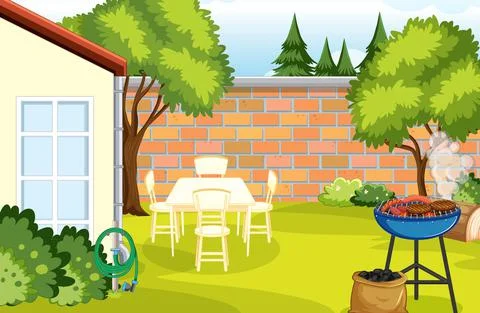 Scene of backyard with a fence 스톡 일러스트