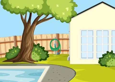 Scene of backyard with a fence 스톡 일러스트