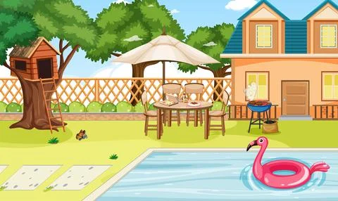 Scene of backyard with a fence Stock Illustration