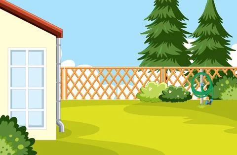 Scene of backyard with a fence 스톡 일러스트
