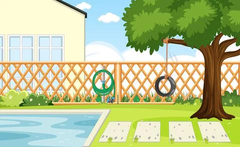Scene of backyard with a fence 스톡 일러스트