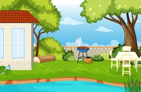 Scene of backyard with a fence Stock Illustration