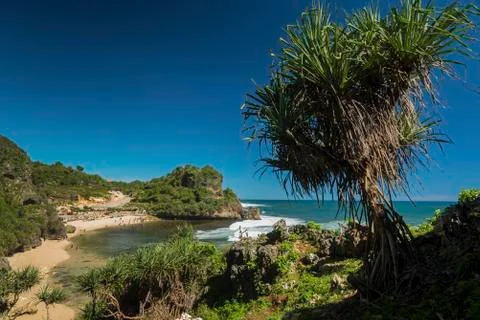 Scene of the beach Nguyahan, Yogyakarta, Java, Indonesia Foto stock