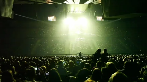 Scene in beams of light on concert hall panorama Stock Footage