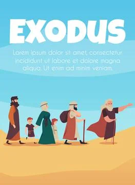 Scene of bible narrative about exodus israelites led by Moses. Stock Illustration