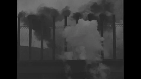 Scene of blowing from the smokestacks - 1940 Stock Footage 106620486