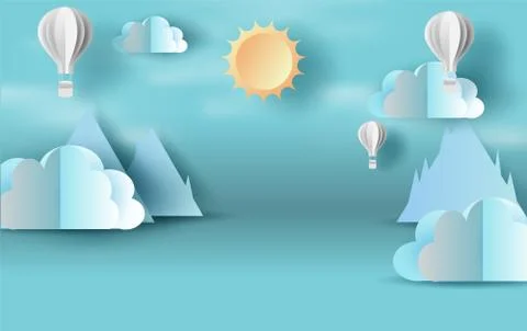 Scene blue sky with Cloudscape and sun for  poster, flyers, postcards Ilustración de archivo