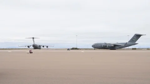 Scene of Boeing C-17 Globemaster III at Holloman Air Force Base - 2018 Stock Footage 108299902