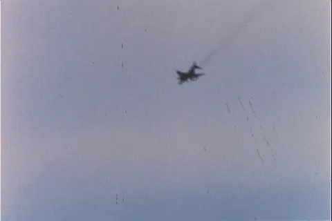 Scene of bomber airplane attack enemy positions at Hill 881 North - 1967 Stock Footage 112196152