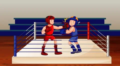 Scene with boxer fighting in the ring Stock Illustration