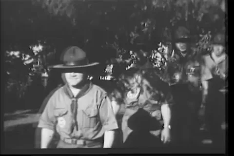 Scene of boy scouts walk in a formation - 1935 Stock Footage 106231229