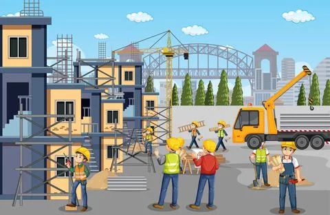 Scene of building construction site Ilustración de archivo