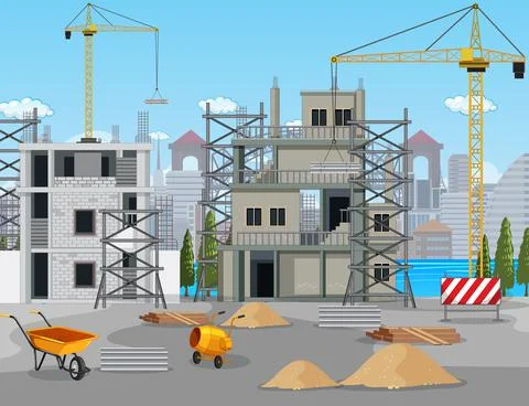 Scene of building construction site Ilustración de archivo