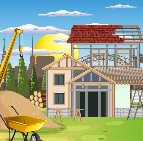 Scene of building construction site Ilustración de archivo