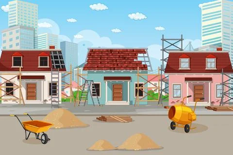 Scene of building construction site Ilustración de archivo