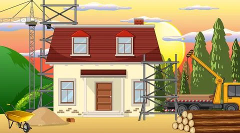 Scene of building construction site Ilustración de archivo