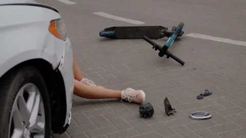 Scene captures aftermath of accident revealing aftermath of car striking Stock Footage 272451671