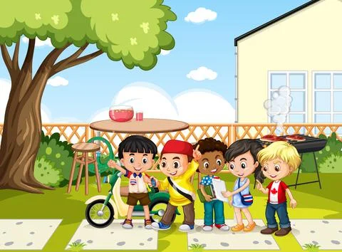 Scene with children in the park Stock Illustration