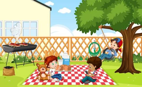 Scene with children in the park Stock Illustration