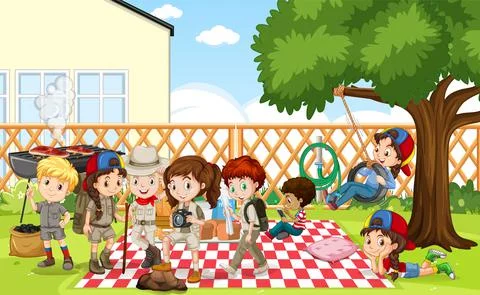 Scene with children in the park Stock Illustration