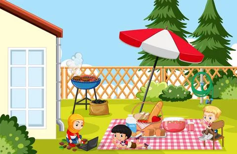 Scene with children in the park Stock Illustration