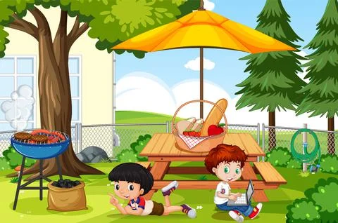Scene with children in the park Stock Illustration
