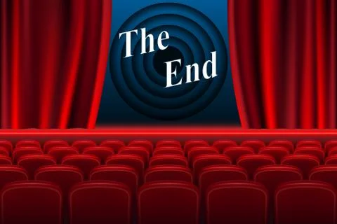 Scene cinema the end background. Realistic cinema hall interior with red seats Stock Illustration