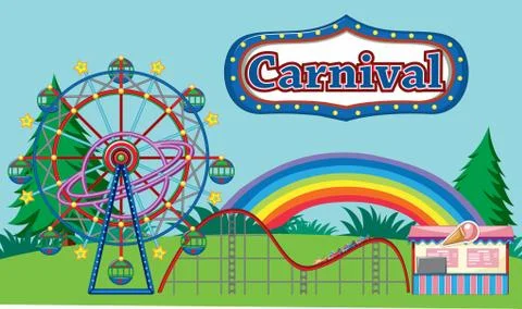 Scene with circus rides in the park Ilustración de archivo