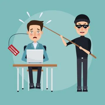 Scene color programmer man in desk with laptop and thief man hacker stealing Stock-Illustration