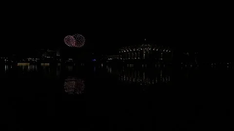 Scene of colorful firework during midnight at Putrajaya city Stock Footage 84063468