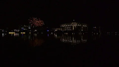Scene of colorful firework during midnight at Putrajaya city Stock Footage 84063836