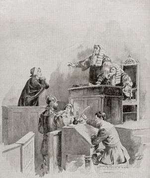A Scene In The Courtroom During The Salem Witch Trials Of 1692. From The His Stock Photos
