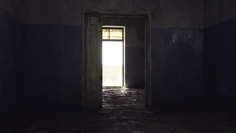 Scene depicts quiet isolation with stark lighting and worn surfaces Stock Footage 343625496