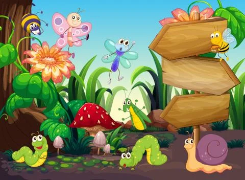 Scene with different types of bugs Stock Illustration