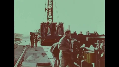 Scene of emplacement of Thor launch table - 1958 - 1961 Stock Footage 103822156