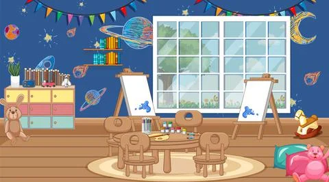 Scene with empty classroom Stock Illustration