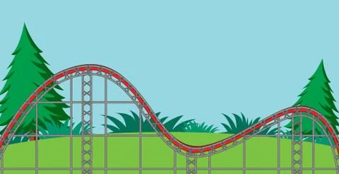 Scene with empty roller coaster track in the park Stock Illustration