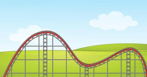 Scene with empty roller coaster track in the park Stock Illustration