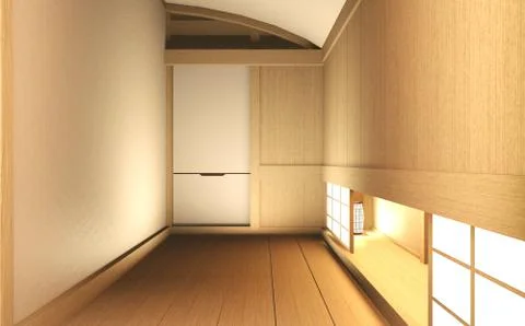 Scene empty room with decoraion and tatami mat floor.3D rendering Stock Illustration