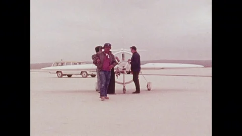 Scene of engineers as they start up the Oblique Wing plane - 1970 Stock Footage 96283244