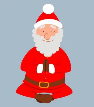A scene with a fat Santa Claus doing yoga. A healthy Christmas character in Stock Illustration