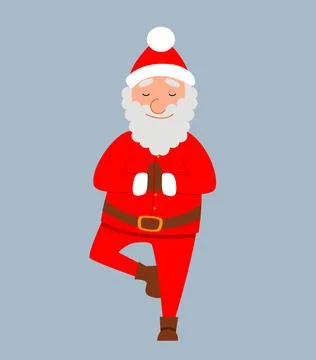 A scene with a fat Santa Claus doing yoga. A healthy Christmas character in Stock Illustration