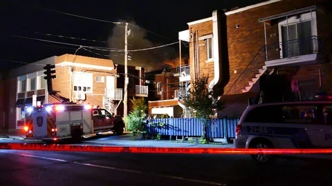 Scene of a fire at night Stock Footage 115933374