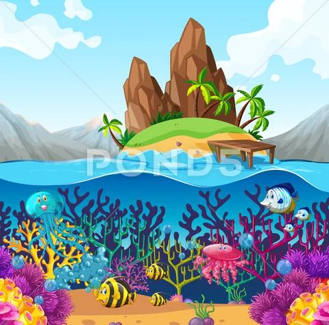 Scene With Fish Under The Ocean