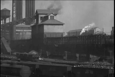 Scene of freight trains in the yard - 1919 Stock Footage 96305606