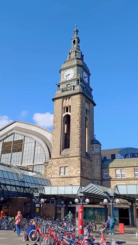 A scene in front of main train station in Hamburg. Stock Footage 247366796