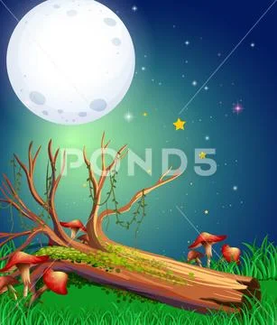 Scene with fullmoon at night Stock Illustration